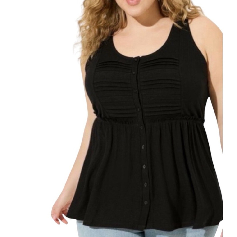 TORRID DeepBlack Textured Jersey Scoop Neck Button Down Babydoll Top NWT Size 3X